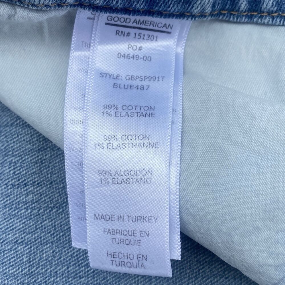 Good American Good Boy Raw Hem Crop Jeans Shadow Pockets Button Fly Size 33 - Picture 5 of 5